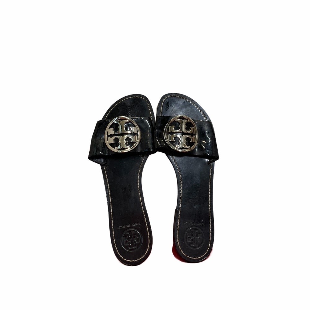 Tory Burch Grania Black Patent Leather Slides